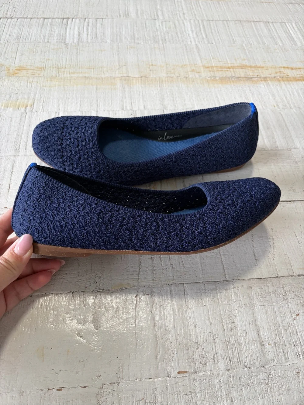 Rothy’s the Max Square in Deep Navy Crochet size 8.5 Knit Flats In Love Insoles - Picture 14 of 14